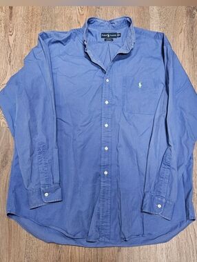 Vintage 90s Ralph Lauren Blake Mens XL Collared Button Down Shirt Blue Cotton